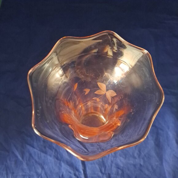 Vintage Pink Depression Glass Vase Etched Floral Design Fluted Rim - Picture 12 of 16